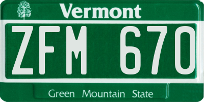 VT license plate ZFM670