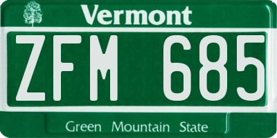 VT license plate ZFM685