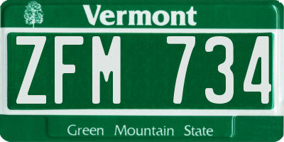 VT license plate ZFM734