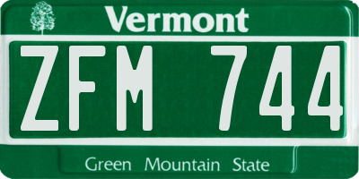 VT license plate ZFM744