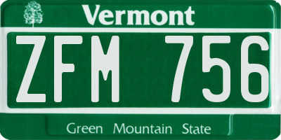 VT license plate ZFM756