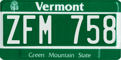 VT license plate ZFM758
