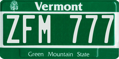 VT license plate ZFM777