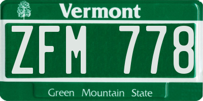 VT license plate ZFM778