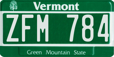 VT license plate ZFM784