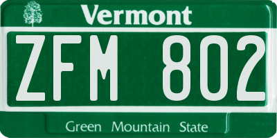 VT license plate ZFM802