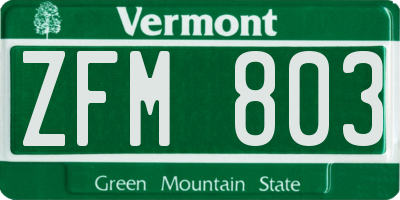 VT license plate ZFM803