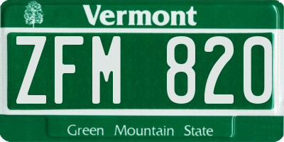 VT license plate ZFM820