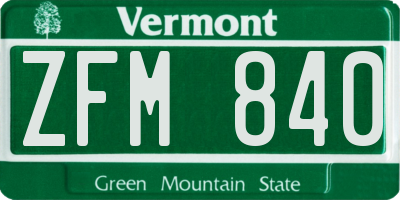 VT license plate ZFM840