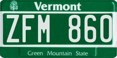 VT license plate ZFM860