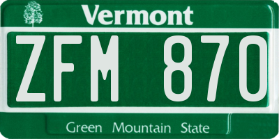 VT license plate ZFM870