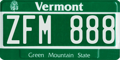 VT license plate ZFM888