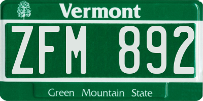VT license plate ZFM892