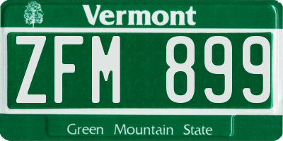 VT license plate ZFM899