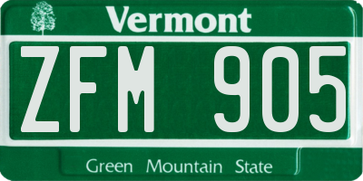 VT license plate ZFM905