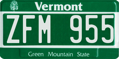 VT license plate ZFM955