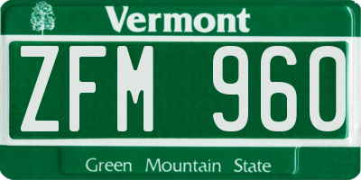 VT license plate ZFM960