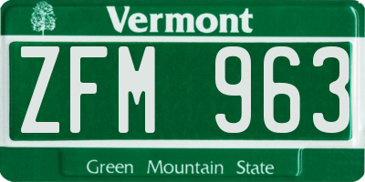 VT license plate ZFM963