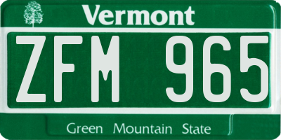 VT license plate ZFM965