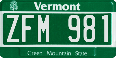 VT license plate ZFM981