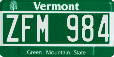VT license plate ZFM984