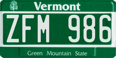 VT license plate ZFM986