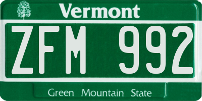 VT license plate ZFM992