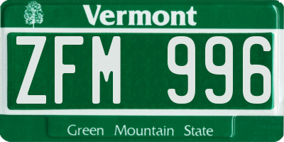 VT license plate ZFM996