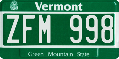 VT license plate ZFM998