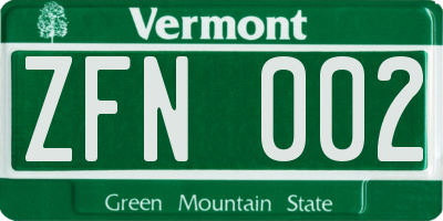 VT license plate ZFN002