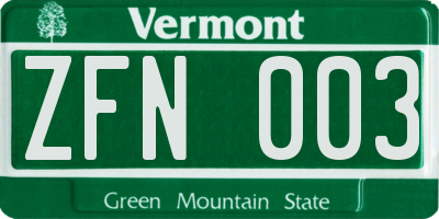 VT license plate ZFN003