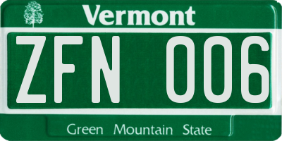 VT license plate ZFN006