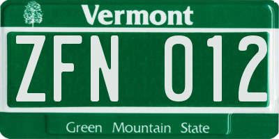 VT license plate ZFN012