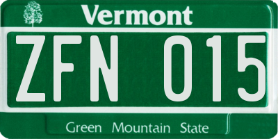 VT license plate ZFN015