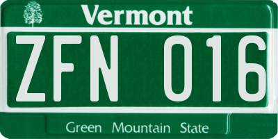 VT license plate ZFN016