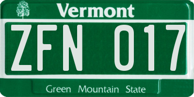 VT license plate ZFN017