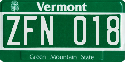 VT license plate ZFN018