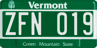 VT license plate ZFN019