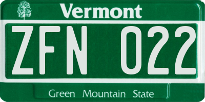 VT license plate ZFN022
