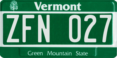 VT license plate ZFN027