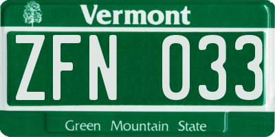 VT license plate ZFN033