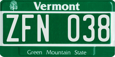 VT license plate ZFN038