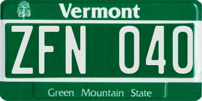 VT license plate ZFN040