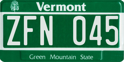 VT license plate ZFN045