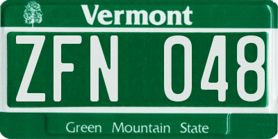 VT license plate ZFN048