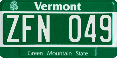 VT license plate ZFN049