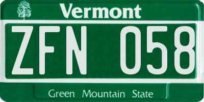VT license plate ZFN058