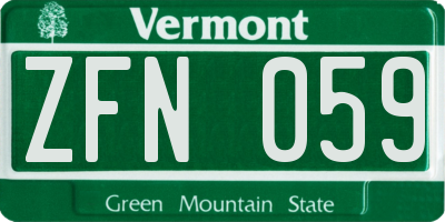 VT license plate ZFN059