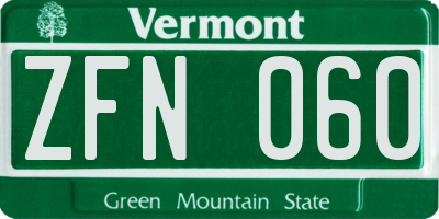 VT license plate ZFN060