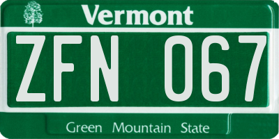 VT license plate ZFN067